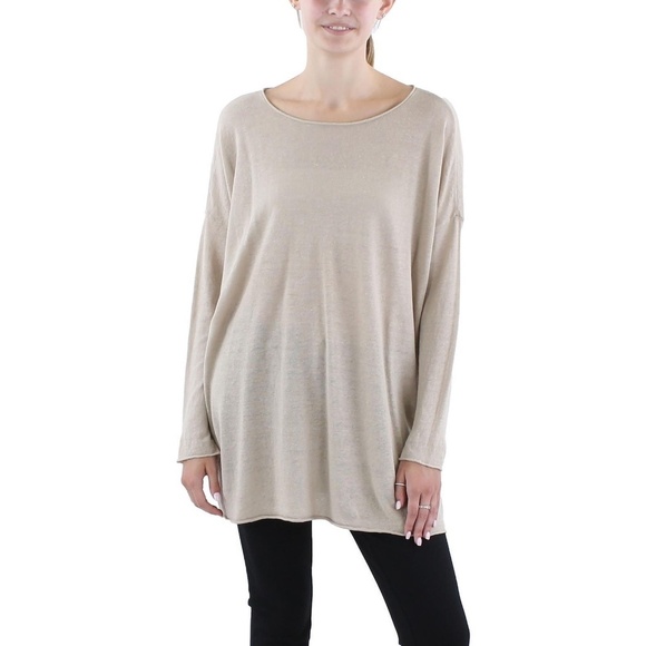 Eileen Fisher Beige Wool Tunic Sweater Long Sleeve Layer Blouse Top, Size M - Picture 1 of 11